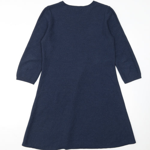 Fat Face Women's Blue A-Line Knit Dress Size 14 3/4 Sleeve