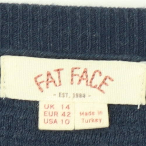 Fat Face Women's Blue A-Line Knit Dress Size 14 3/4 Sleeve