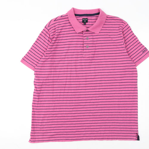 James Pringle Men's Pink Striped Cotton Polo Shirt Size M