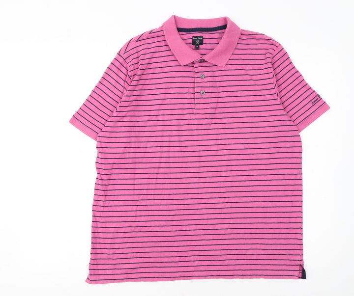 James Pringle Men's Pink Striped Cotton Polo Shirt Size M