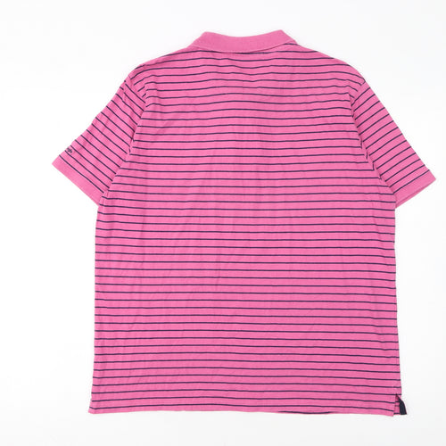 James Pringle Men's Pink Striped Cotton Polo Shirt Size M