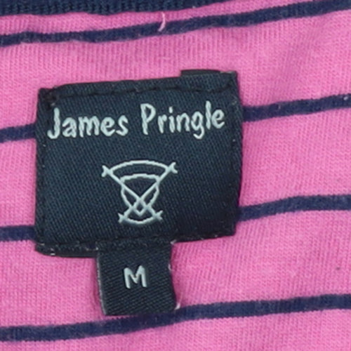 James Pringle Men's Pink Striped Cotton Polo Shirt Size M