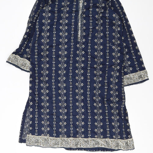 Bin Saeed Women's Blue Floral Shift Dress Size 18 Bohemian Style