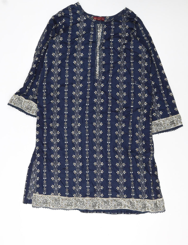 Bin Saeed Women's Blue Floral Shift Dress Size 18 Bohemian Style