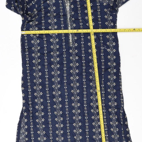 Bin Saeed Women's Blue Floral Shift Dress Size 18 Bohemian Style
