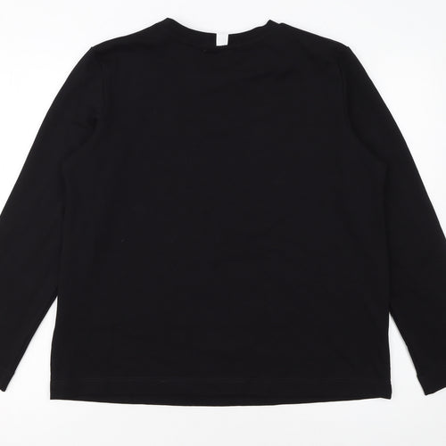 Next Women's Black Petite Size 10P Long Sleeve Cotton Crew Neck Top