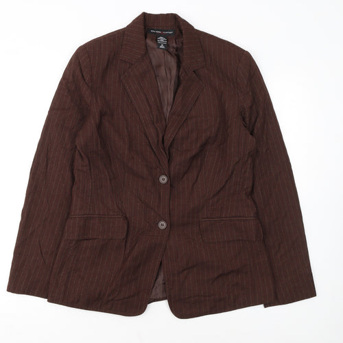 New York & Company Women Brown Pinstripe Blazer Size 12 Classic Fit