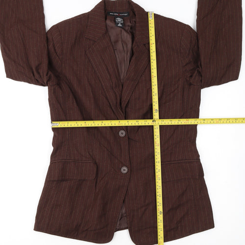 New York & Company Women Brown Pinstripe Blazer Size 12 Classic Fit