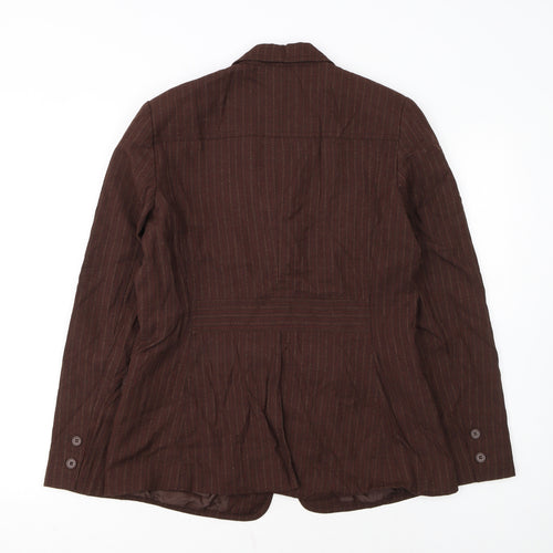 New York & Company Women Brown Pinstripe Blazer Size 12 Classic Fit