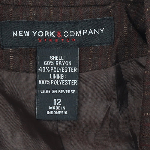 New York & Company Women Brown Pinstripe Blazer Size 12 Classic Fit