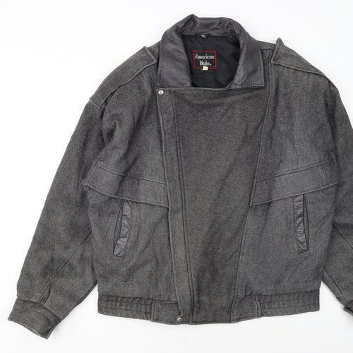 American Male Unisex Grey Wool Bomber Jacket L Classic Retro Style