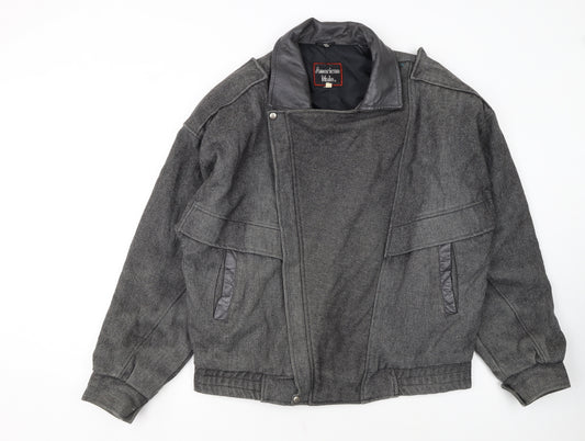 American Male Unisex Grey Wool Bomber Jacket L Classic Retro Style