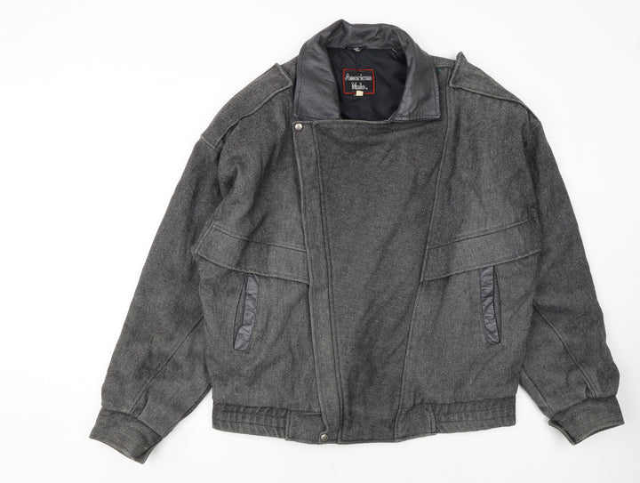 American Male Unisex Grey Wool Bomber Jacket L Classic Retro Style