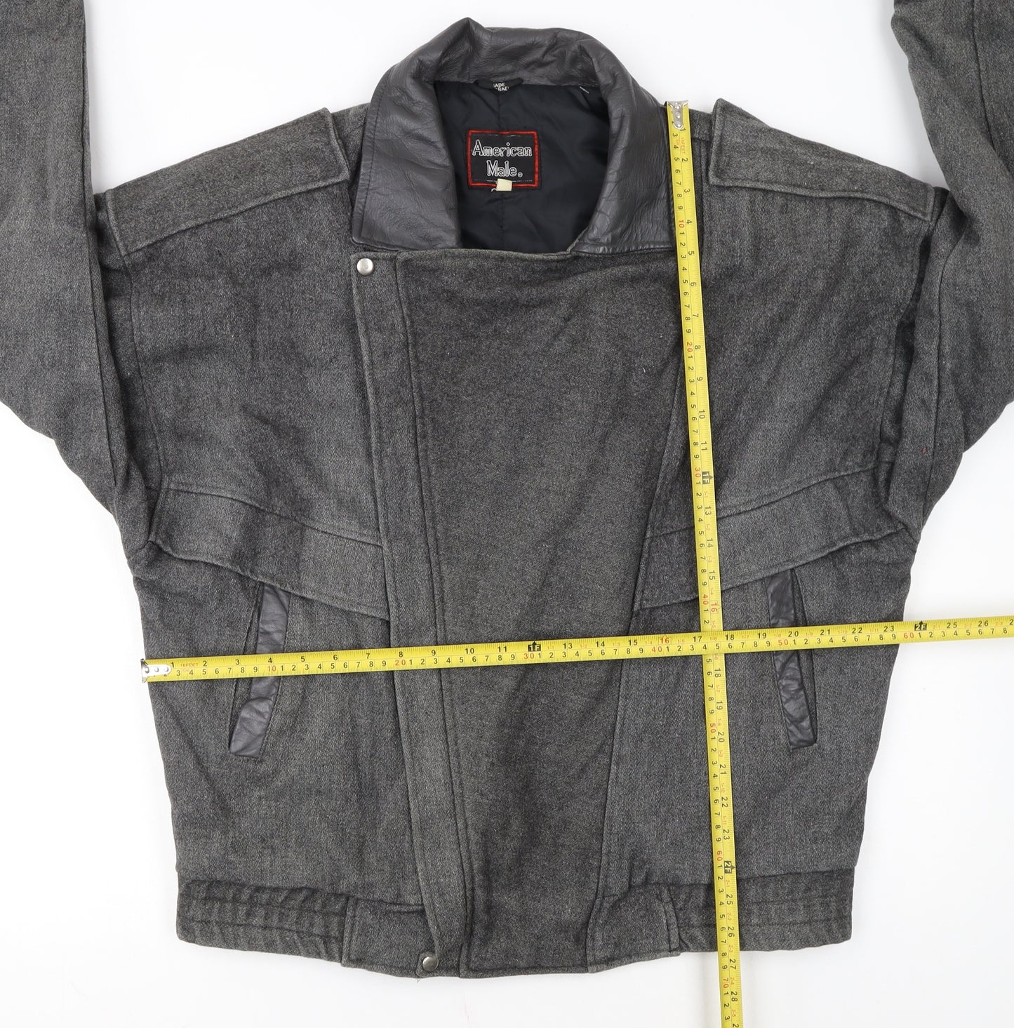 American Male Unisex Grey Wool Bomber Jacket L Classic Retro Style