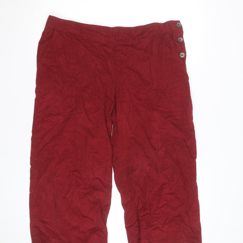 Nomads Women Red Corduroy Cropped Trousers Size 16 Button Detail