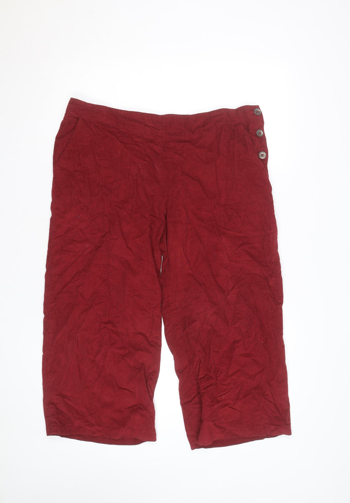 Nomads Women Red Corduroy Cropped Trousers Size 16 Button Detail