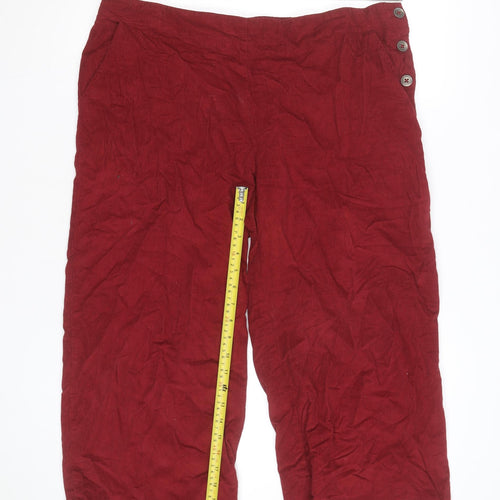 Nomads Women Red Corduroy Cropped Trousers Size 16 Button Detail