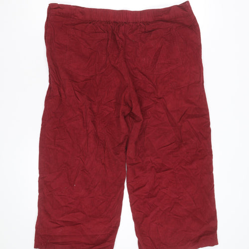 Nomads Women Red Corduroy Cropped Trousers Size 16 Button Detail