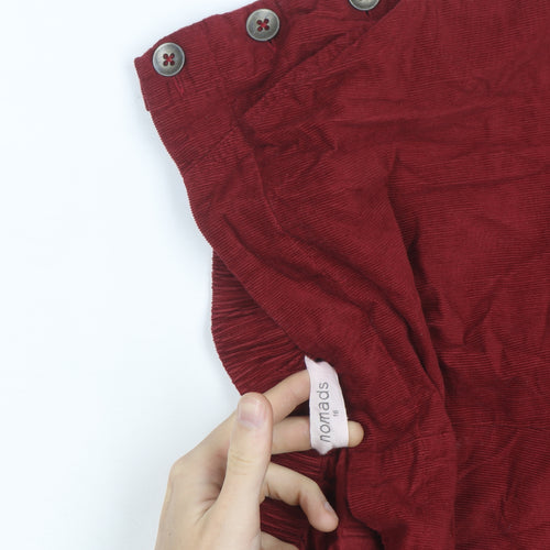 Nomads Women Red Corduroy Cropped Trousers Size 16 Button Detail