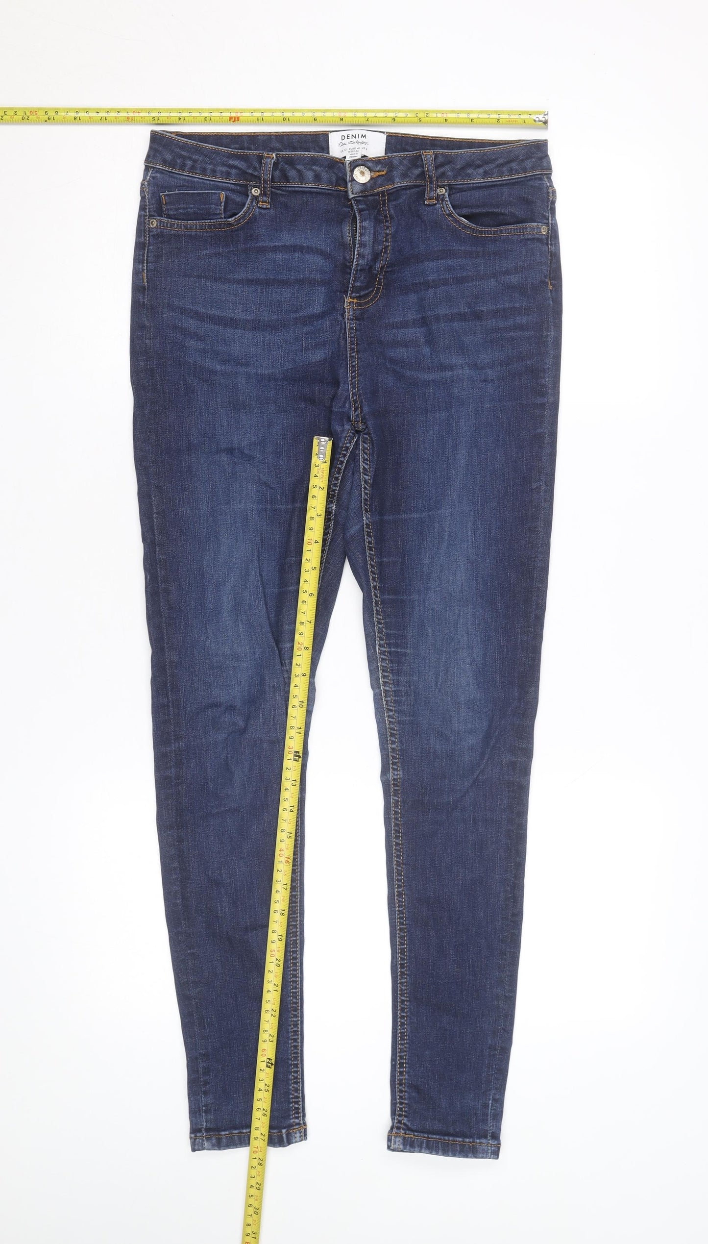 Pull & Bear Women's Blue Skinny Mid Rise Stretch Denim Jeans Size 12