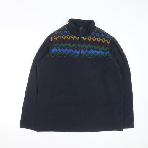Cotton Traders Men's Blue Fair Isle Fleece 1/4 Zip Pullover Jumper L