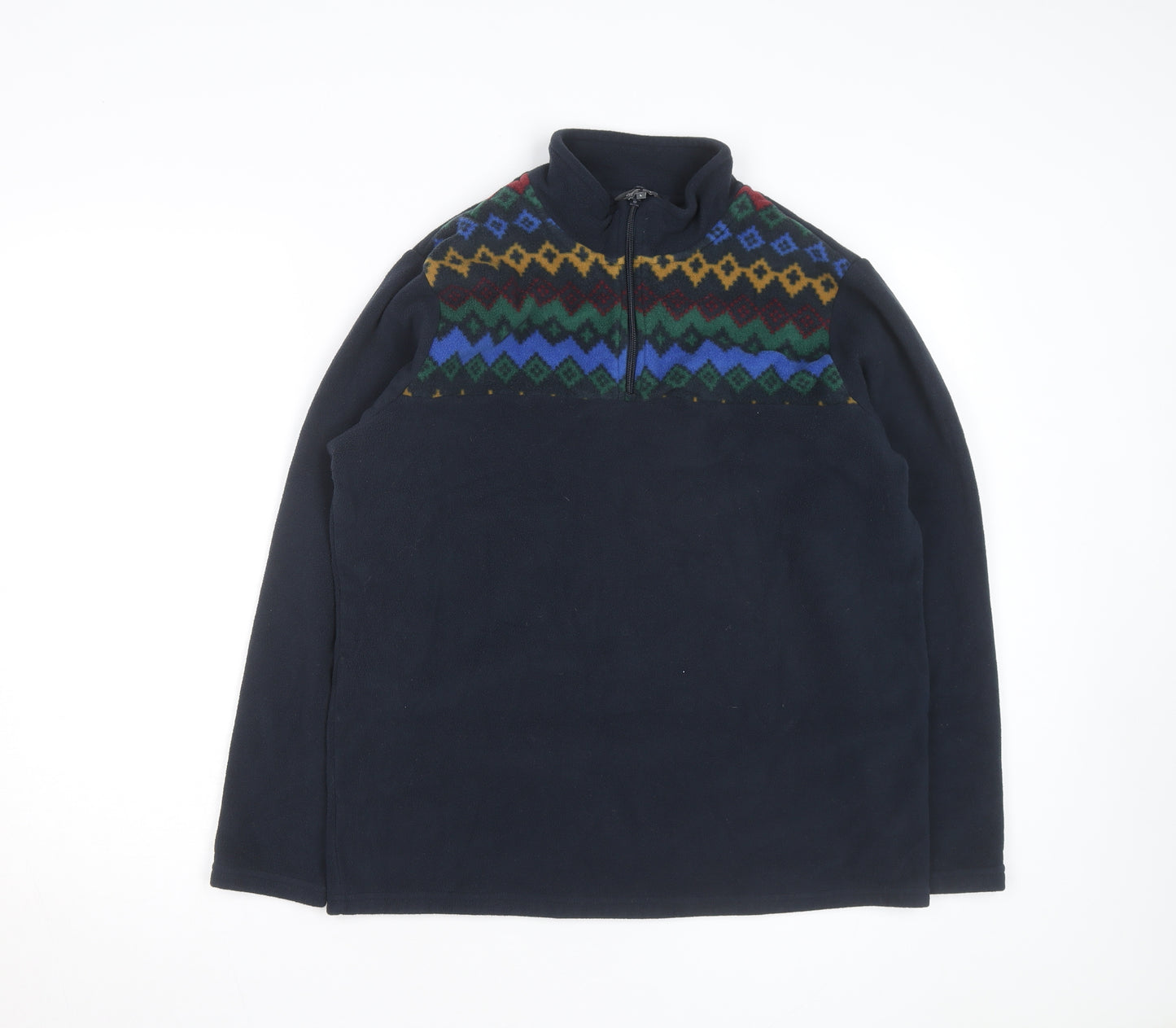 Cotton Traders Men's Blue Fair Isle Fleece 1/4 Zip Pullover Jumper L