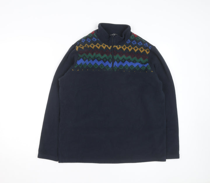 Cotton Traders Men's Blue Fair Isle Fleece 1/4 Zip Pullover Jumper L