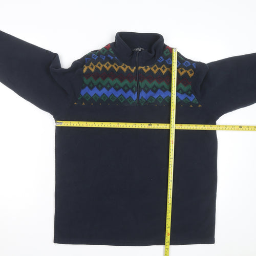 Cotton Traders Men's Blue Fair Isle Fleece 1/4 Zip Pullover Jumper L