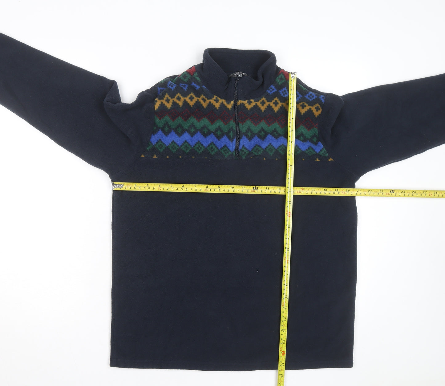 Cotton Traders Men's Blue Fair Isle Fleece 1/4 Zip Pullover Jumper L