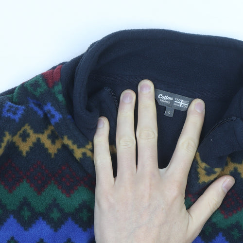Cotton Traders Men's Blue Fair Isle Fleece 1/4 Zip Pullover Jumper L