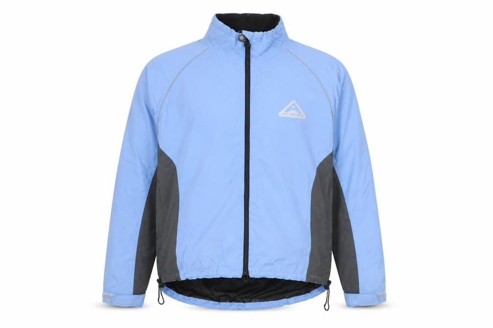 Front view of Altura Men’s Blue Windbreaker Cycling Jacket, size S, Reflective Pockets
