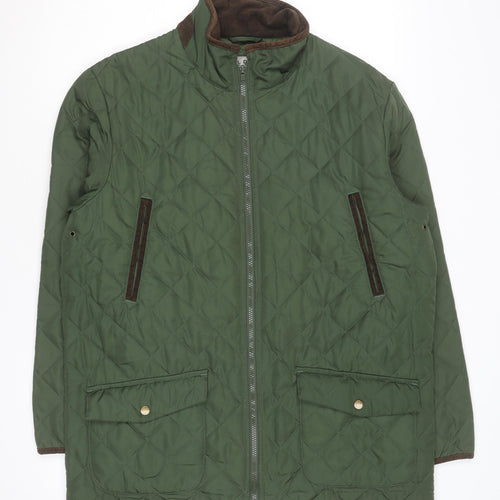 Aldon Mens Green Quilted Full Zip Mid-Length Jacket Size M