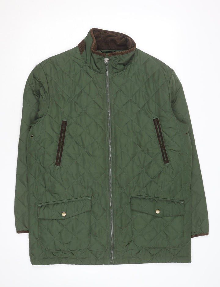 Aldon Mens Green Quilted Full Zip Mid-Length Jacket Size M