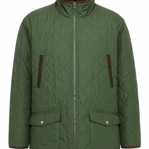 Aldon Mens Green Quilted Full Zip Mid-Length Jacket Size M
