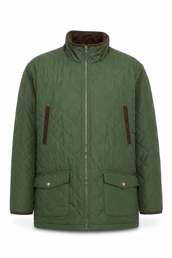 Aldon Mens Green Quilted Full Zip Mid-Length Jacket Size M