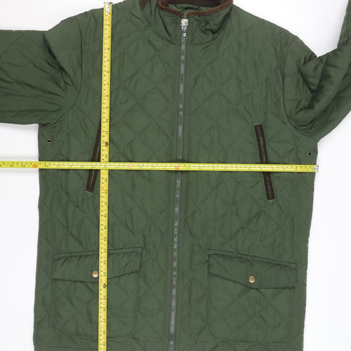 Aldon Mens Green Quilted Full Zip Mid-Length Jacket Size M