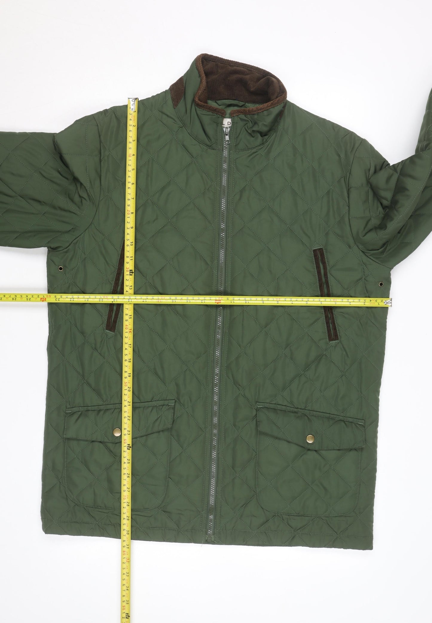 Aldon Mens Green Quilted Full Zip Mid-Length Jacket Size M