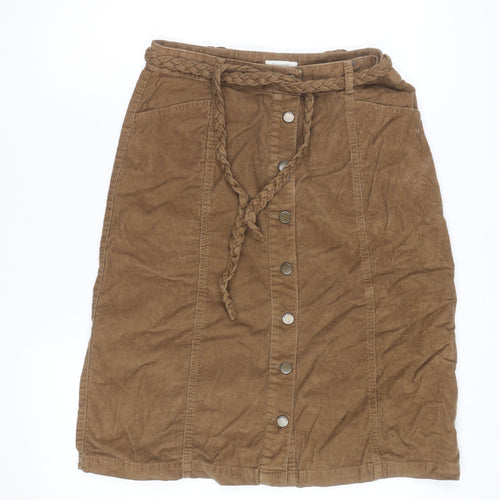 Monsoon Women Brown Corduroy A-Line Button Skirt Size 12