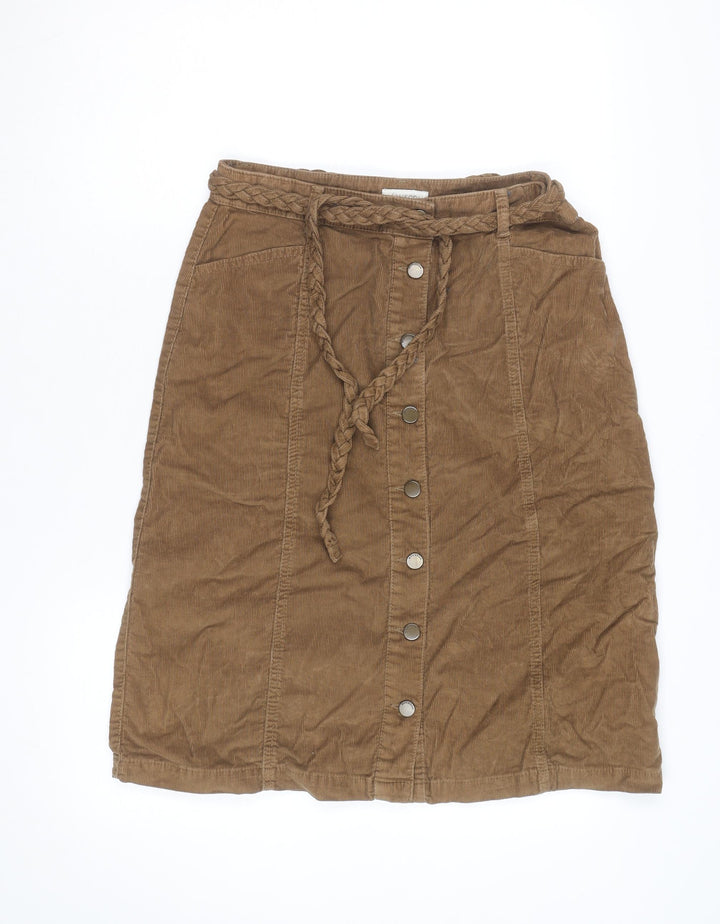 Monsoon Women Brown Corduroy A-Line Button Skirt Size 12