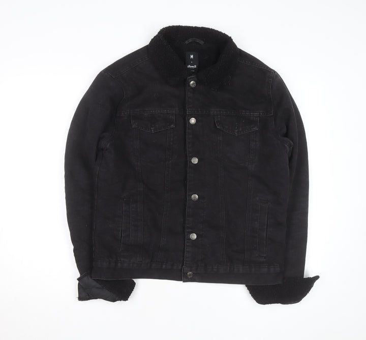 Denim Co Mens Black Lined Denim Jacket M Sherpa Collar Casual