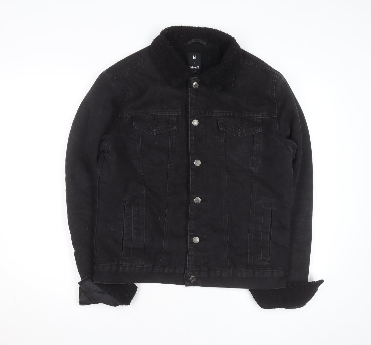 Denim Co Mens Black Lined Denim Jacket M Sherpa Collar Casual