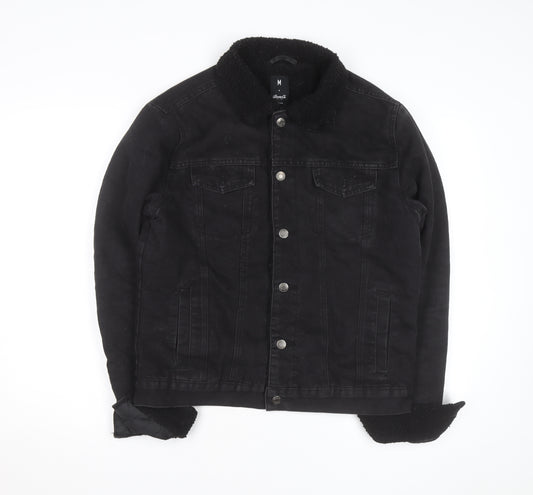 Denim Co Mens Black Lined Denim Jacket M Sherpa Collar Casual
