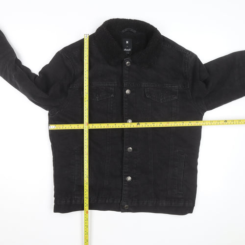 Denim Co Mens Black Lined Denim Jacket M Sherpa Collar Casual