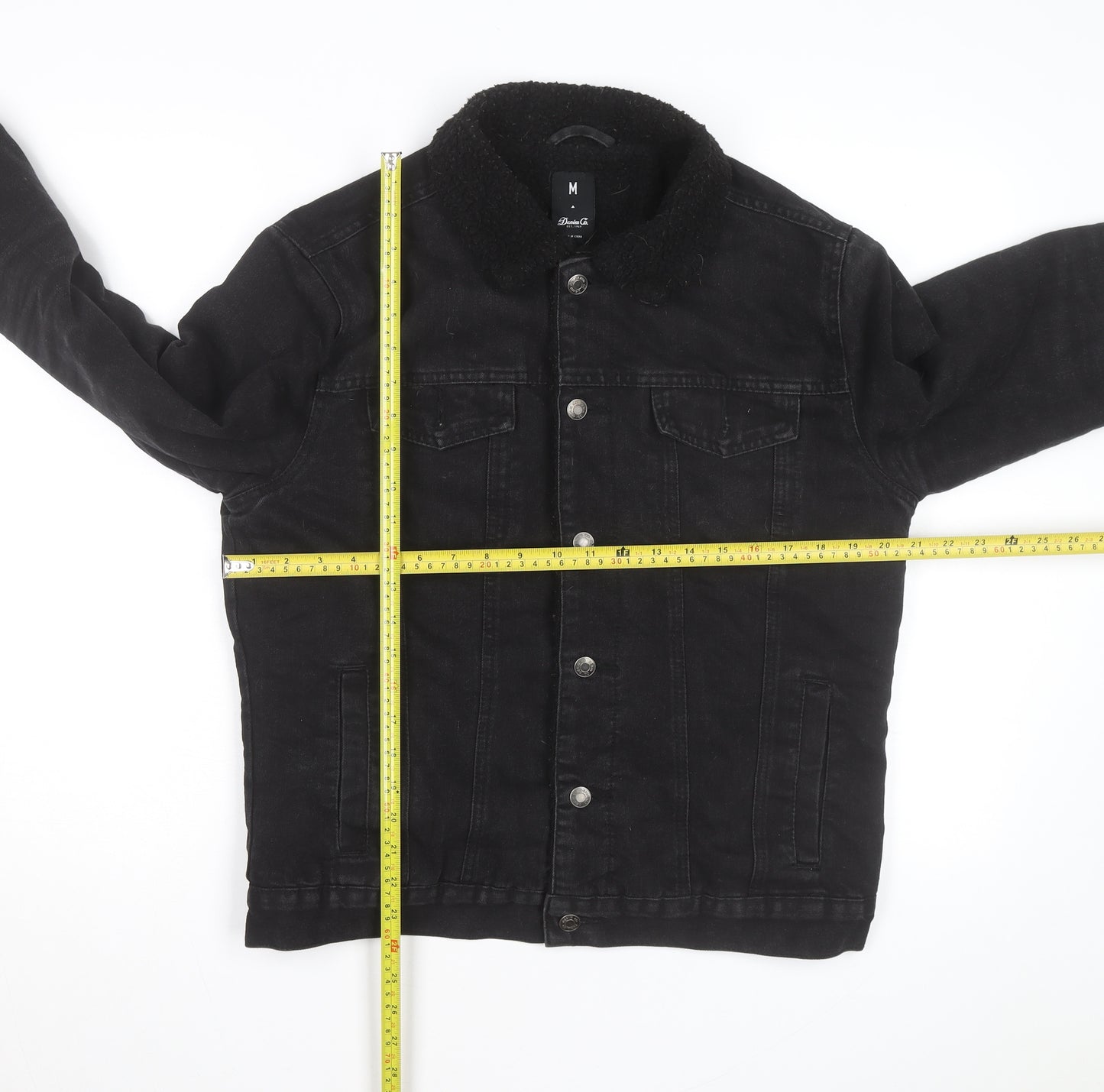 Denim Co Mens Black Lined Denim Jacket M Sherpa Collar Casual
