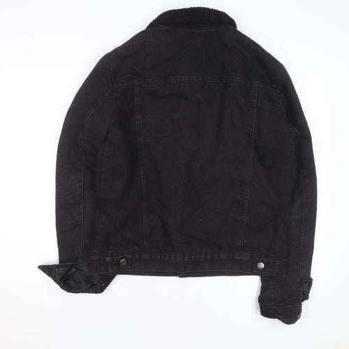 Denim Co Mens Black Lined Denim Jacket M Sherpa Collar Casual