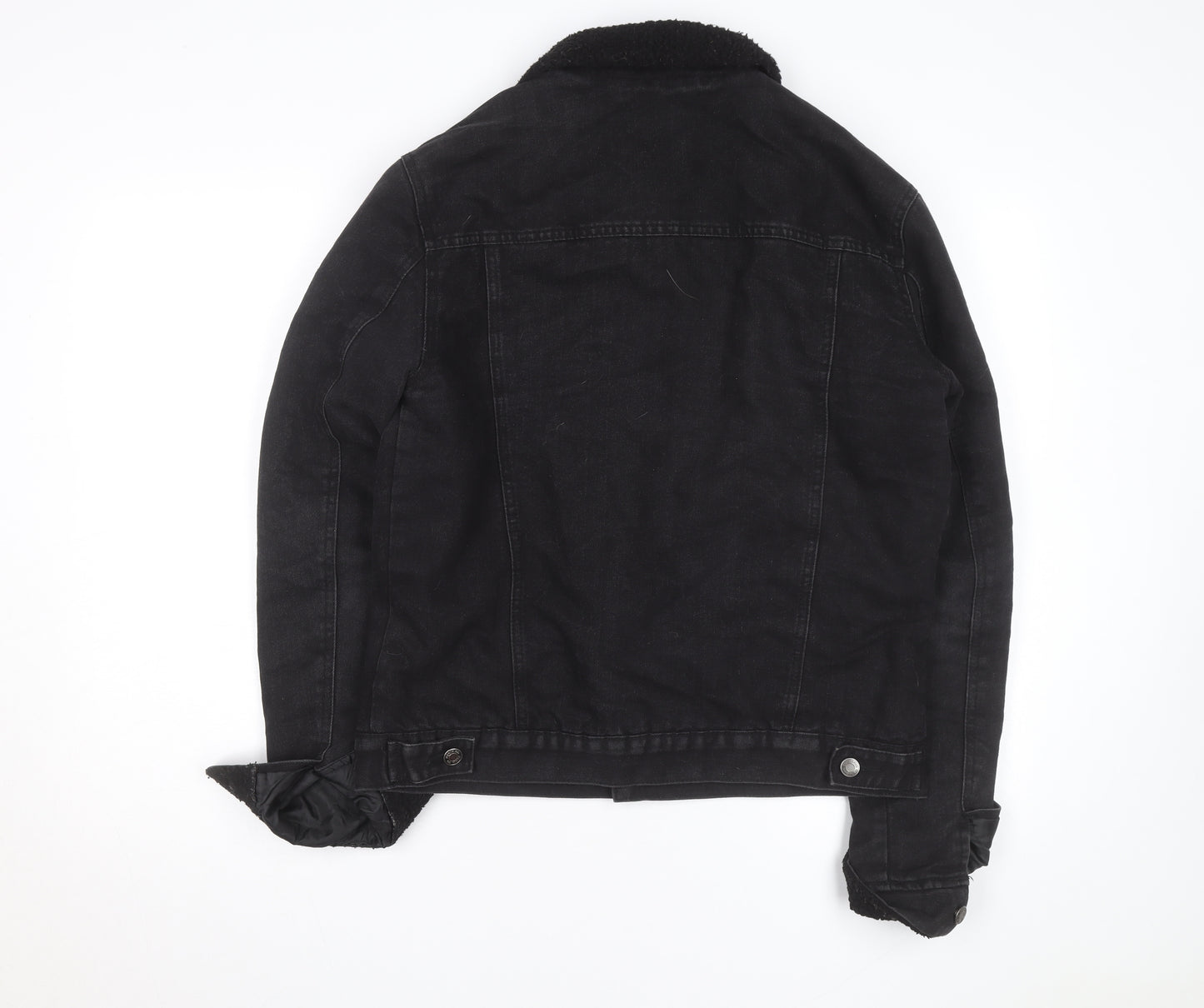 Denim Co Mens Black Lined Denim Jacket M Sherpa Collar Casual