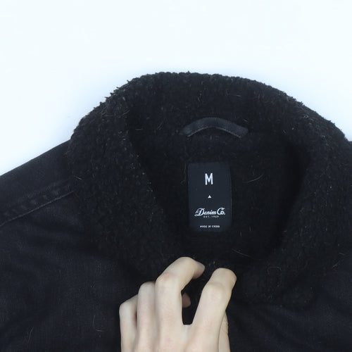 Denim Co Mens Black Lined Denim Jacket M Sherpa Collar Casual