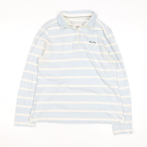 Weird Fish Women's Blue Striped Cotton Long Sleeve Polo Shirt Size 14