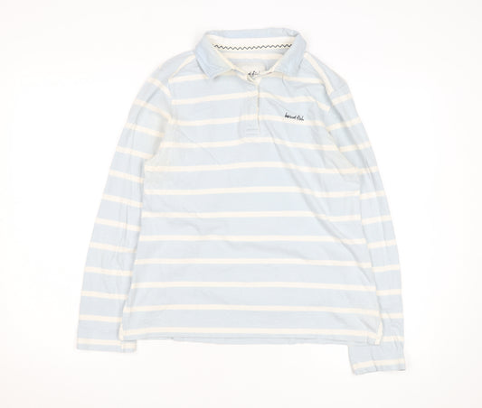 Weird Fish Women's Blue Striped Cotton Long Sleeve Polo Shirt Size 14