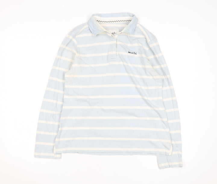 Weird Fish Women's Blue Striped Cotton Long Sleeve Polo Shirt Size 14